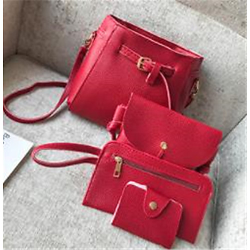 

Women's Bags PU Bag Set 4 Pieces Purse Set Solid Color Daily Bag Sets Black Blue Red Almond