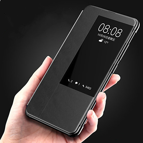 

Phone Case For Huawei Full Body Case Leather Flip Huawei Mate 20 pro Huawei Mate 20 with Windows Flip Auto Sleep / Wake Up Solid Color Hard PU Leather