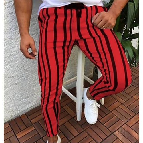 

Men's Street chic Daily wfh Sweatpants Pants - Striped / Solid Colored White Yellow Blue M L XL