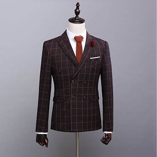 

Men's Party / Evening Suits Peak Tailored Fit Double Breasted Six-buttons Straight Flapped Patterned Polyester