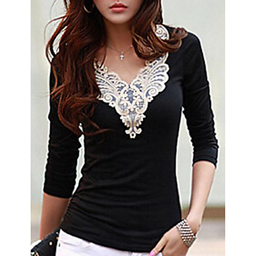 

Women's T shirt Embroidery Long Sleeve Going out Tops White Black
