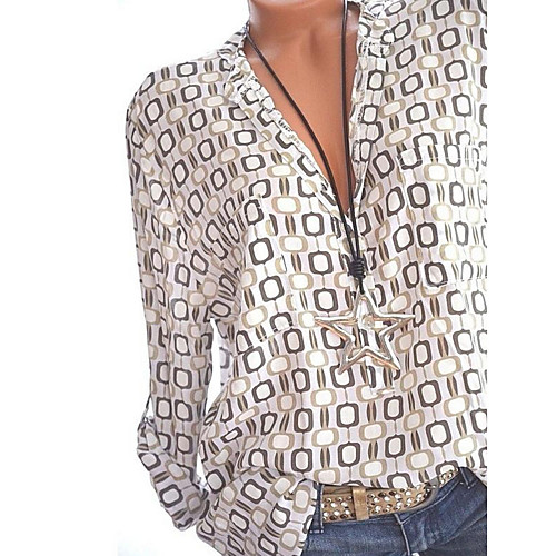 

Women's Plus Size Blouse Shirt Geometric Sexy Long Sleeve Print Shirt Collar Basic Tops White Blue Red