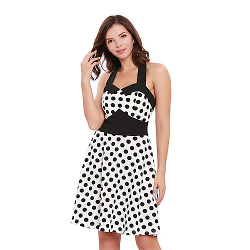 

Audrey Hepburn Polka Dots Dresses Retro Vintage 1950s Vacation Dress Dress Rockabilly Prom Dress Women's Cotton Costume White Vintage Cosplay Sleeveless Knee Length
