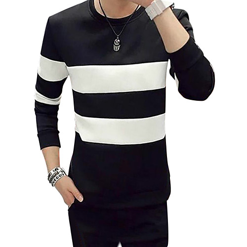 

Men's Sweatshirt Striped Round Neck Daily Basic Hoodies Sweatshirts Long Sleeve White Black / Fall