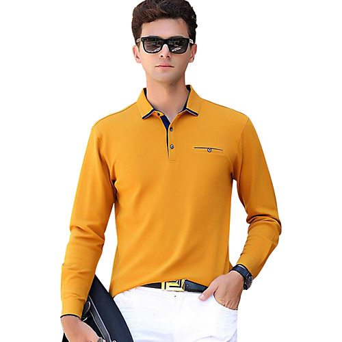 

Men's Golf Shirt Tennis Shirt Solid Colored Basic Long Sleeve Daily Slim Tops Cotton Active Shirt Collar Purple Yellow Gray