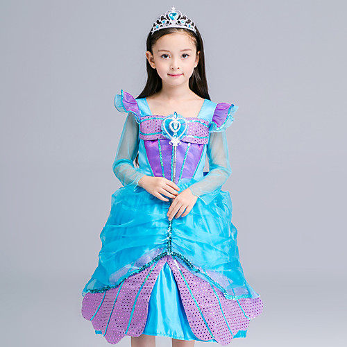 

The Little Mermaid Aqua Princess Cosplay Costume Flower Girl Dress Kid's Girls' A-Line Slip Active Sequins Vacation Dress Christmas Halloween Carnival Festival / Holiday Lace Sequin Blue Easy