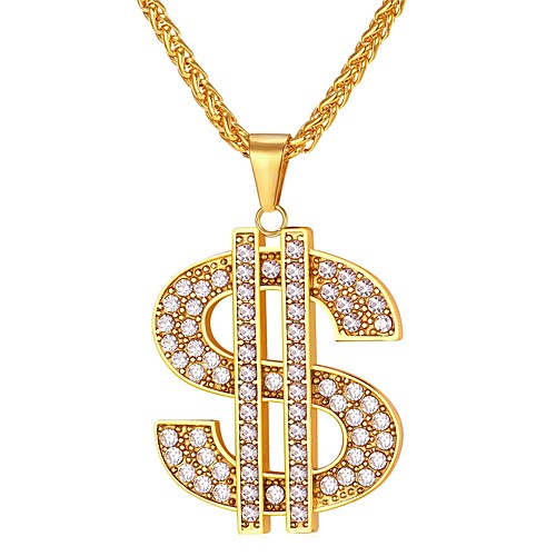 

Men's AAA Cubic Zirconia Pendant Necklace franco chain Dollars Fashion Hip Hop Iced Out Stainless Steel Coin-Gold Coin-Silver Blue Silver Gold 55 cm Necklace Jewelry 1pc For Gift Daily