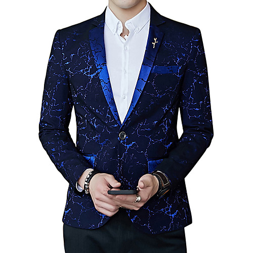 

Men's Blazer Party Work Floral Polyester Men's Suit Royal Blue / Black / Red - V Neck / Spring / Long Sleeve