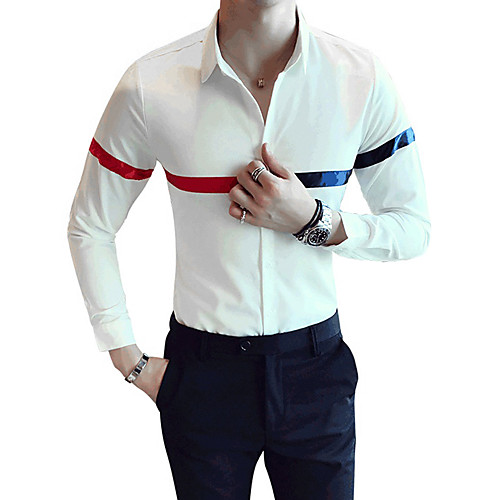 

Men's Shirt Color Block Long Sleeve Daily Tops White Black