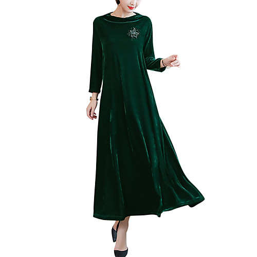

Women's Shift Dress Maxi long Dress Green Black Red Long Sleeve Solid Colored Fall Winter Round Neck Elegant Streetwear Going out Loose M L XL XXL 3XL / Plus Size / Velvet / Plus Size