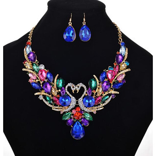 

Women's Multicolor Cubic Zirconia Pendant Necklace Dangle Earrings Tennis Chain Swan Luxury Unique Design Imitation Diamond Earrings Jewelry Rainbow For Party Festival 1 set