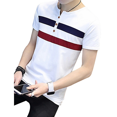 

Men's T shirt Striped Color Block Plus Size Short Sleeve Daily Tops Cotton White Wine Navy Blue