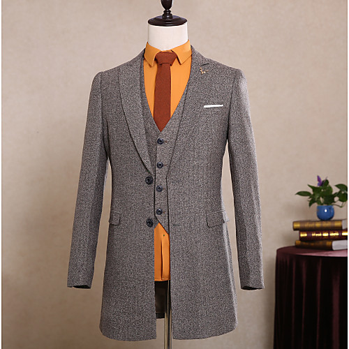 

Men's Party / Evening Suits Slim Peak Tailored Fit Single Breasted Two-buttons Straight Flapped Patterned Polyester