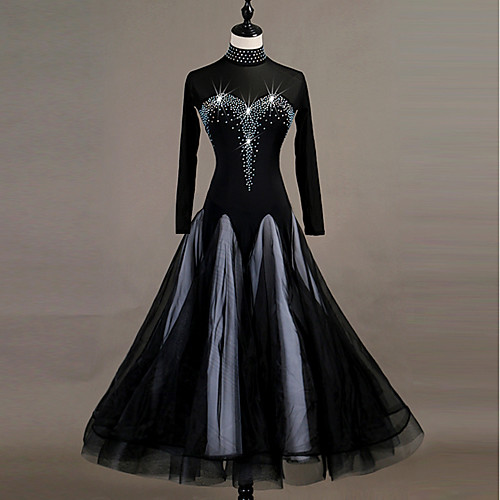 

Ballroom Dance Dress Crystals / Rhinestones Women's Training Long Sleeve High Nylon Organza Tulle