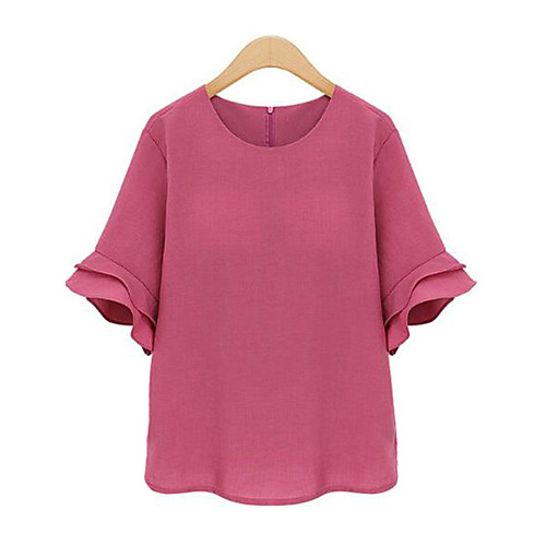 

Women's Blouse Solid Colored Plus Size Short Sleeve Weekend Tops Streetwear Black Blushing Pink