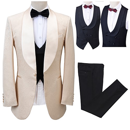 

Men's Wedding Suits Shawl Collar Tailored Fit Single Breasted One-button Straight Piped Patterned Polyester