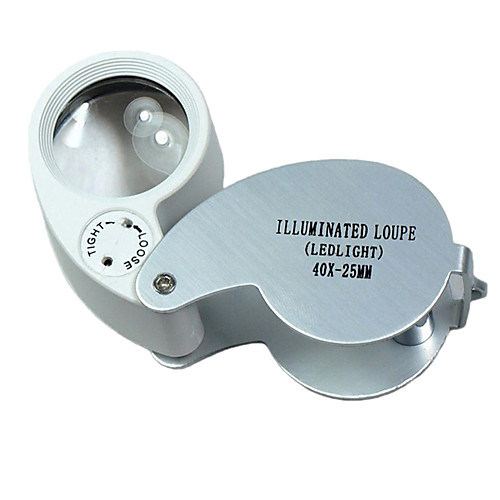 

40 x 25MM Folding Magnifier Metal Illuminated Magnifying Glass With LED Light