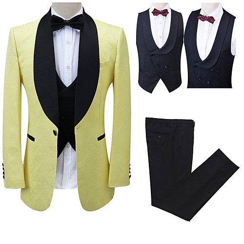 

Men's Wedding Suits Shawl Collar Tailored Fit Single Breasted One-button Straight Piped Patterned Polyester