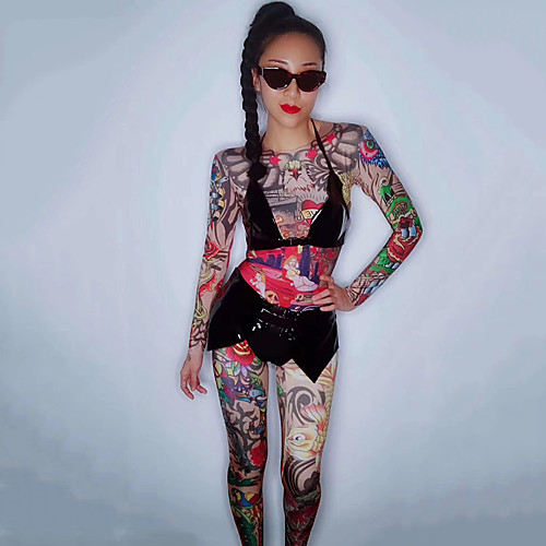 

Exotic Dancewear Leotard / Onesie Pattern / Print Split Joint Women's Performance Long Sleeve Spandex