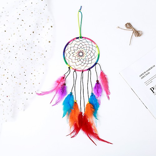 

Boho Dream Catcher Handmade Gift Wall Hanging Decor Art Ornament Craft Feather for Kids Bedroom Wedding Festival 5513cm