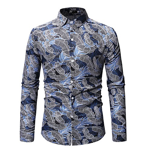 

Men's Shirt Color Block Geometric Floral Print Tops Cotton Blue Red