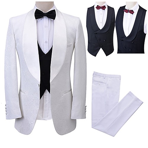 

Men's Wedding Suits Shawl Collar Tailored Fit Single Breasted One-button Straight Piped Patterned Polyester