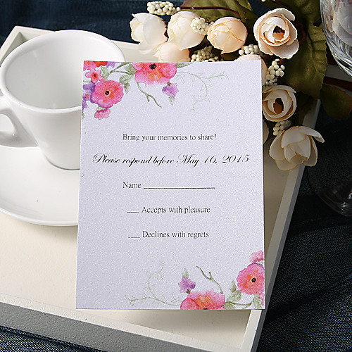 

Flat Card Wedding Invitations 20 - Response Cards Floral Style Pearl Paper