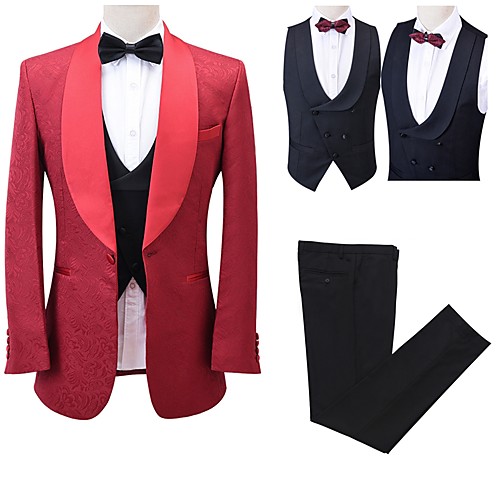 

Men's Wedding Suits Shawl Collar Tailored Fit Single Breasted One-button Straight Piped Patterned Polyester