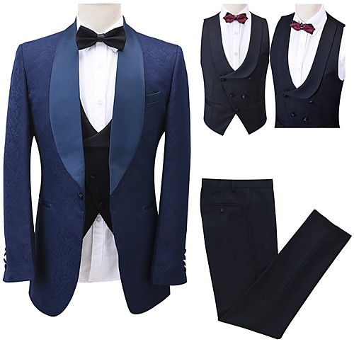 

Men's Wedding Suits Shawl Collar Tailored Fit Single Breasted One-button Straight Piped Patterned Polyester