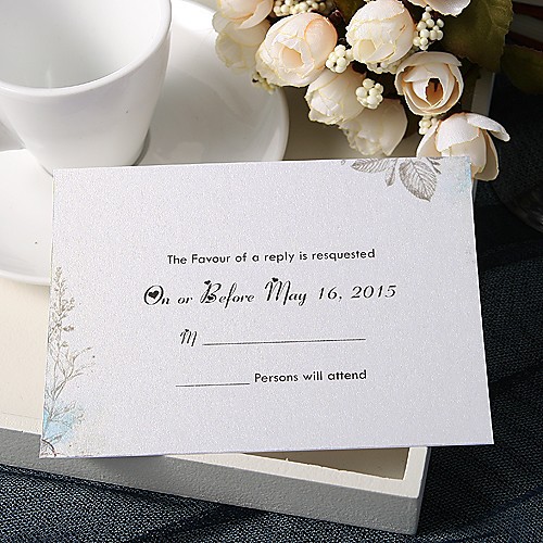 

Flat Card Wedding Invitations 20 - Response Cards Floral Style Pearl Paper