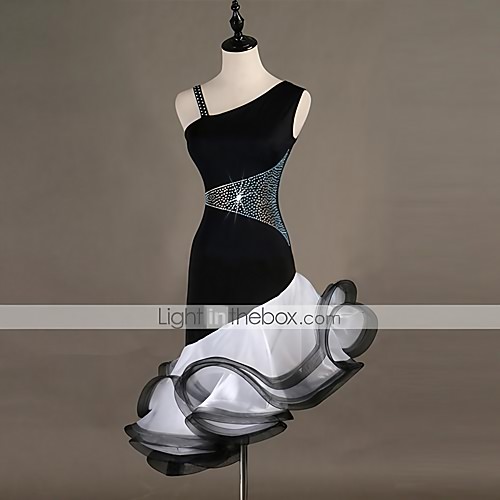 

Latin Dance Dress Crystals / Rhinestones Women's Training Performance Sleeveless High Spandex Tulle
