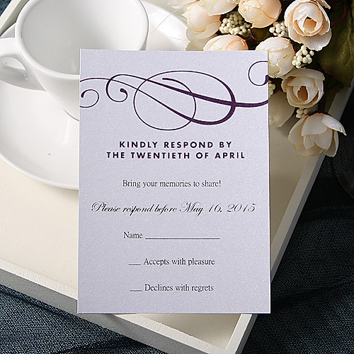 

Flat Card Wedding Invitations 20 - Response Cards Floral Style Pearl Paper