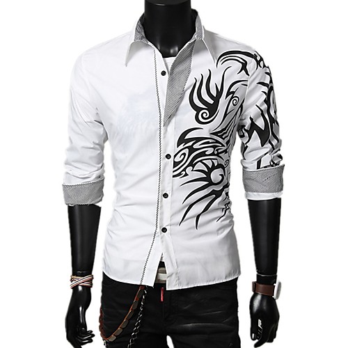 

Men's Geometric Color Block Shirt - Cotton Basic Daily White / Black / Purple / Red / Long Sleeve