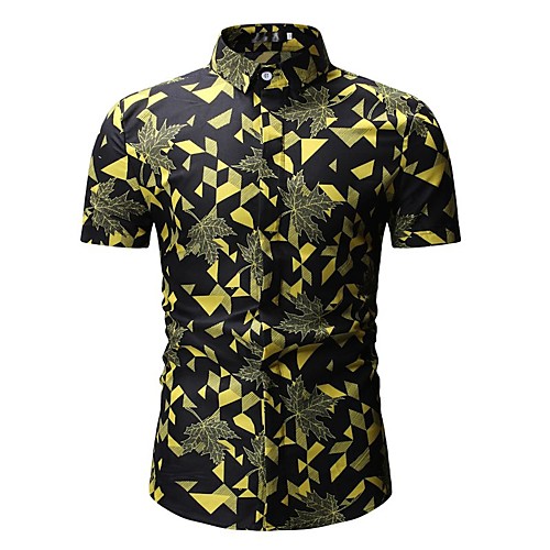 

Men's Shirt Geometric Print Short Sleeve Daily Tops Cotton Basic Red Yellow Orange