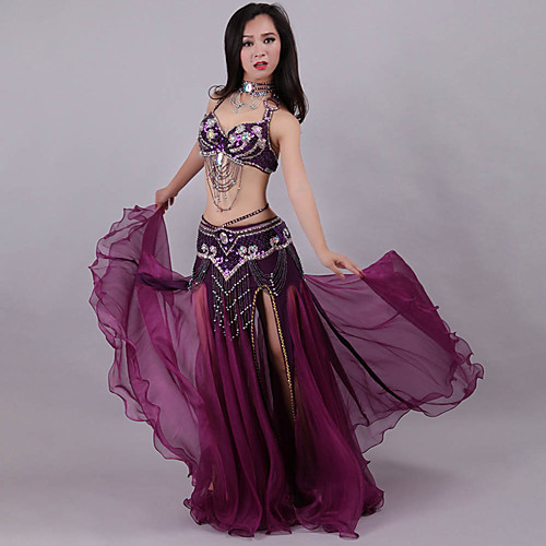 

Belly Dance Skirts Crystals Rhinestones Paillette Women's Training Performance Sleeveless Dropped Polyester