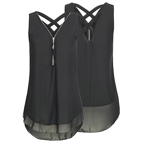 

Women's Plus Size Chiffon Zipper Fashion Color Block Sexy Sleeveless V Neck Fall Spring Summer White Black Blue Big Size US4 / UK8 / EU36 S M L XL
