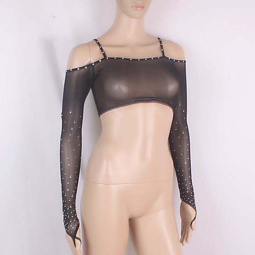 

Belly Dance Top Crystals / Rhinestones Women's Training Performance Long Sleeve Tulle