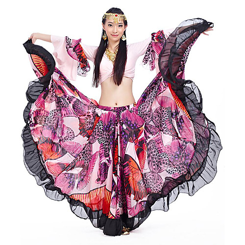 

Belly Dance Skirts Scattered Bead Floral Motif Style Cascading Ruffles Women's Training Performance Long Sleeve Natural Chiffon Polester / Cotton Blend