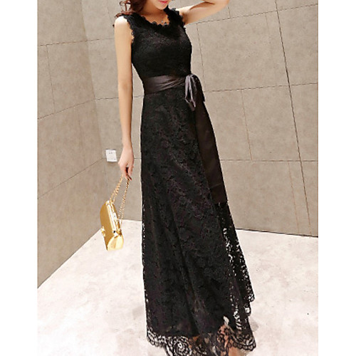 

Women's Sheath Dress Maxi long Dress White Black Sleeveless Solid Colored Geometric Lace Spring & Summer Round Neck Basic 2021 S M L XL XXL / High Waist / Sexy