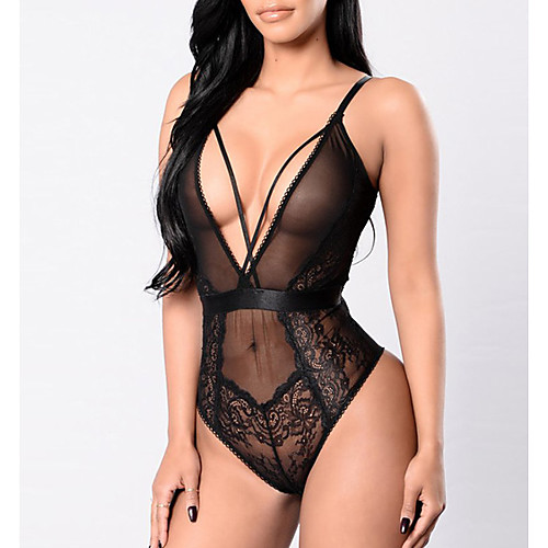 

Women's Lace Plus Size Sexy Gartered Lingerie Nightwear Solid Colored / Hollow-out Black S M L / Strap