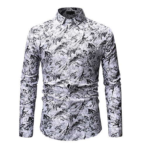 

Men's Shirt Floral Print Long Sleeve Going out Tops Basic Streetwear Blue White Red