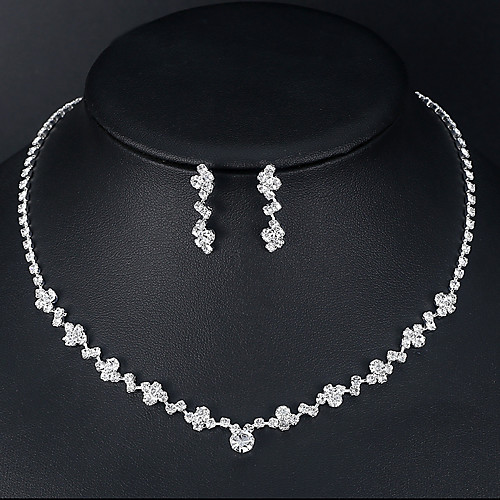 

Women's Necklace Earrings Tennis Chain Fashion European Trendy Rhinestone Earrings Jewelry Silver For Wedding Engagement 1 set