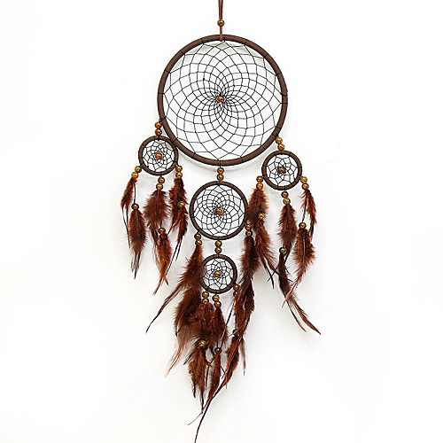 

Boho Dream Catcher Handmade Gift Wall Hanging Decor Art Ornament Craft Feather 5 Circles Bead For Kids Bedroom Wedding Festival 6016cm