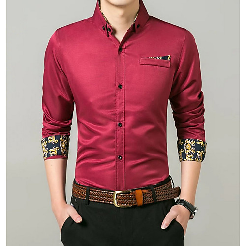 

Men's Shirt Color Block Long Sleeve Daily Tops White Black Wine
