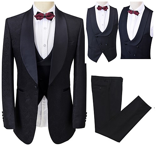 

Men's Party / Evening Suits Shawl Collar Tailored Fit Single Breasted One-button Straight Piped Patterned Polyester