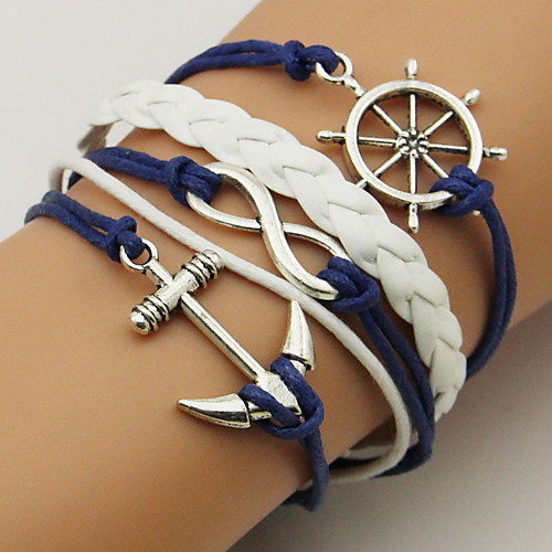 

Women's Unisex Wrap Bracelet Leather Bracelet Rope Twisted Anchor Simple Basic Leather Bracelet Jewelry Dark Blue For Casual Going out