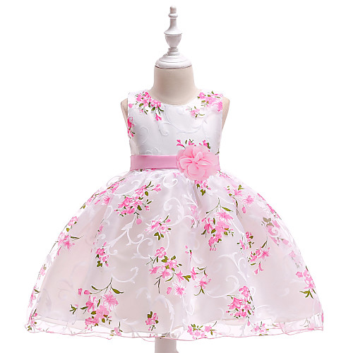 

Princess Medium Length Flower Girl Dresses Wedding Organza Sleeveless Jewel Neck with Pattern / Print