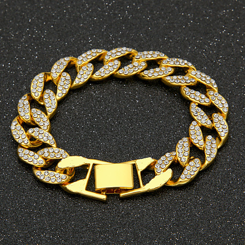 

Men's AAA Cubic Zirconia Chain Bracelet Cuban Link Precious Luxury Fashion Hip-Hop Hip Hop Iced Out Gold Plated Bracelet Jewelry Gold / Silver For Daily Work / Imitation Diamond