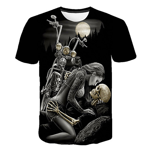 

Men's Skull Print T-shirt Basic Street chic Daily Club Round Neck Black / Short Sleeve