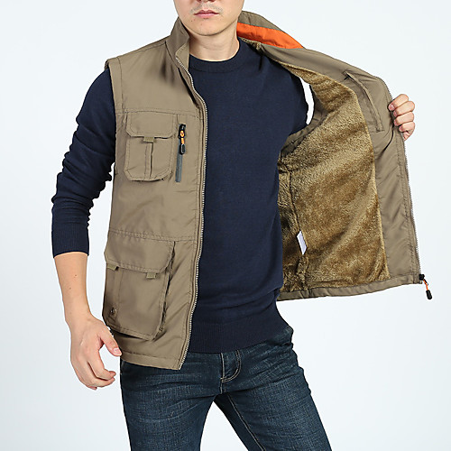 

Men's Hiking Jacket Fishing Vest Hiking Fleece Vest Outerwear Vest / Gilet Top Outdoor Thermal Warm Windproof Multi-Pockets Quick Dry Autumn / Fall Winter Spring POLY Flocking Solid Color Army Green
